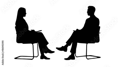 Two professionals in silhouette engaging in a face-to-face discussion or interview