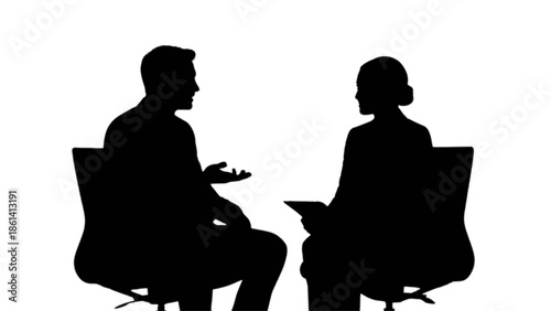 Professional discussion between male and female silhouettes highlighting communication and interaction