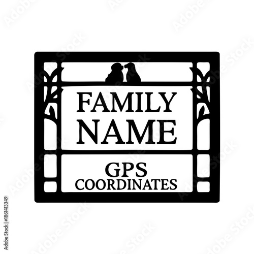 Rustic Family Name and GPS Coordinates Sign with Tree Branch Accents