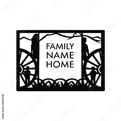 Silhouette of a Family Wagon Trail with Wheels and Personalization Options