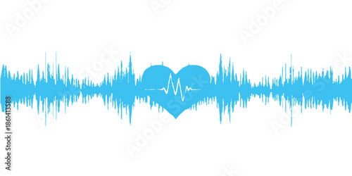 Abstract blue background vector illustration featuring a digital music sound wave and audio equalizer graph with light pulse lines for modern technology design