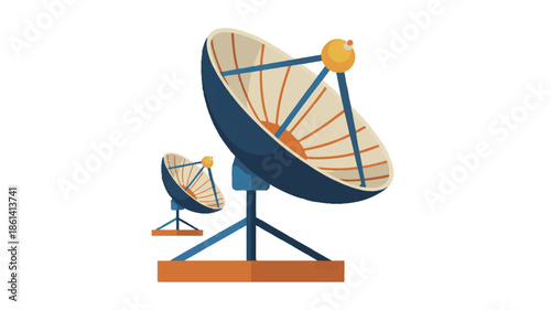 A flat design illustration of a satellite dish antenna on a white background