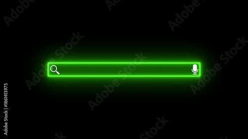 Neon Search Bar Interface with Voice Search Icon Futuristic Search Bar UI with Microphone on Dark Background. Digital Search Bar with Microphone Icon.