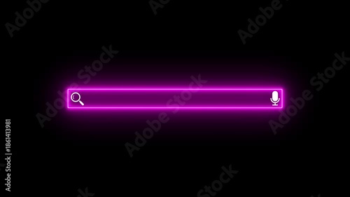 Neon Search Bar Interface with Voice Search Icon Futuristic Search Bar UI with Microphone on Dark Background. Digital Search Bar with Microphone Icon.