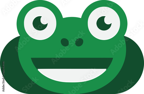 Vibrant Green Cartoon Frog Face Vector Graphic Illustration with Big Eyes and Wide Smile Icon