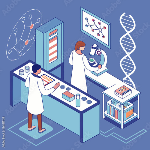 Scientists conducting molecular research in a laboratory