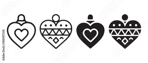 Heart Ornaments Icon Set. Outline, Filled, and Decorative Styles.
