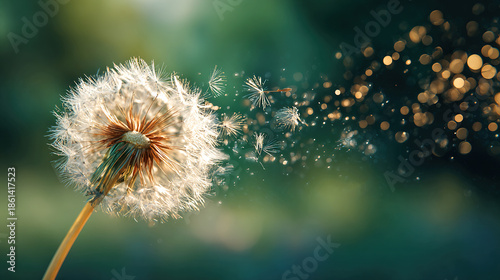 Spring-Dandelion seeds blowing in the wind concept of freedom and hope in nature 4k