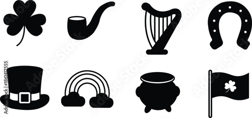St Patricks Day icons silhouette collection symbols