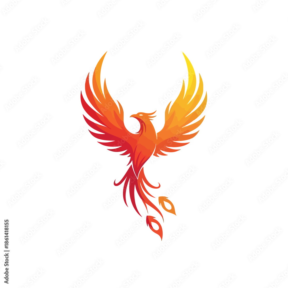Fototapeta premium Vibrant Phoenix Bird Logo with Fiery Gradient Wings and Tail.