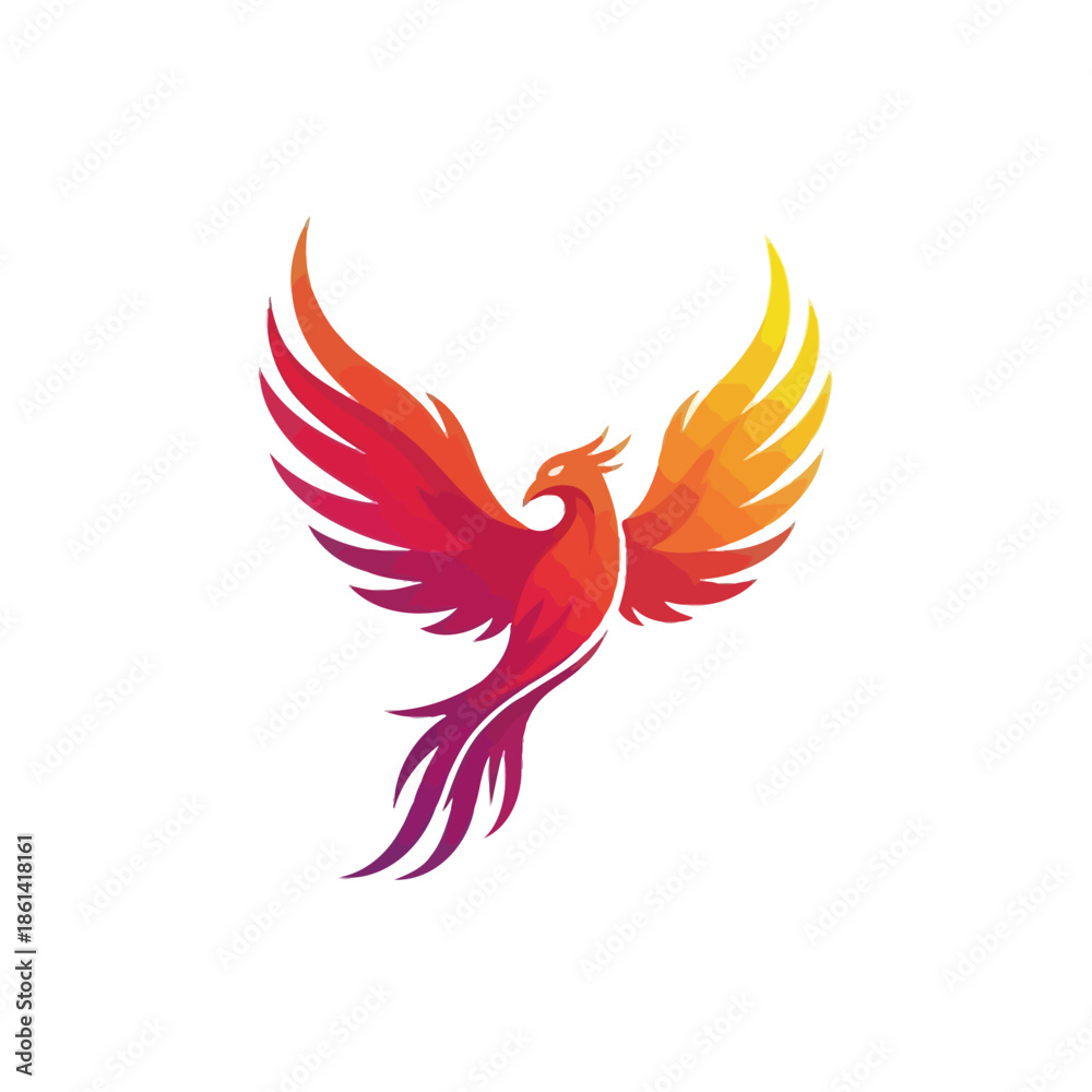 Fototapeta premium Vibrant Phoenix Bird Logo with Fiery Gradient Wings.