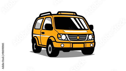 Yellow SUV Car Front View Cartoon Style.