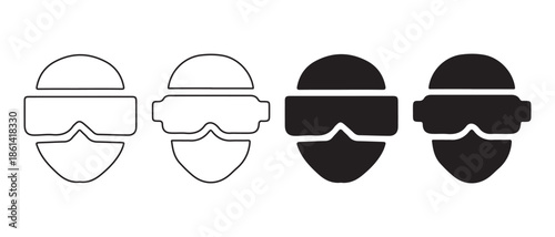 VR Headset Icons. Outline and Filled, Profile and Frontal View.
