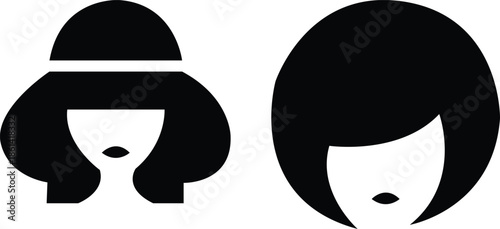 Two Stylized Female Silhouettes with Different Hairstyles