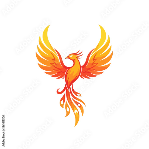 Majestic Phoenix Bird with Fiery Wings and Tail.