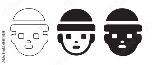 Human Face Icon Set. Outline, Silhouette, Solid Black Variations.