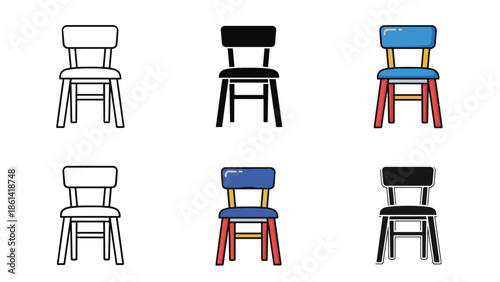 Collection of six unique chair designs in various colors and styles, Generative AI.