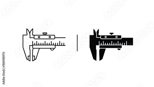 Vernier calipers in line style and solid black for precision measurement, Generative AI.
