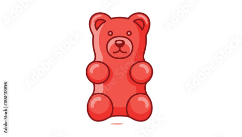 Cute red gummy bear standing on white background, Generative AI.