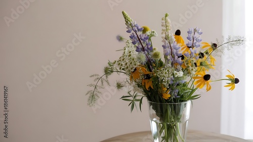Minimal Wildflower Bouquet in Glass Vase with Soft Natural Light