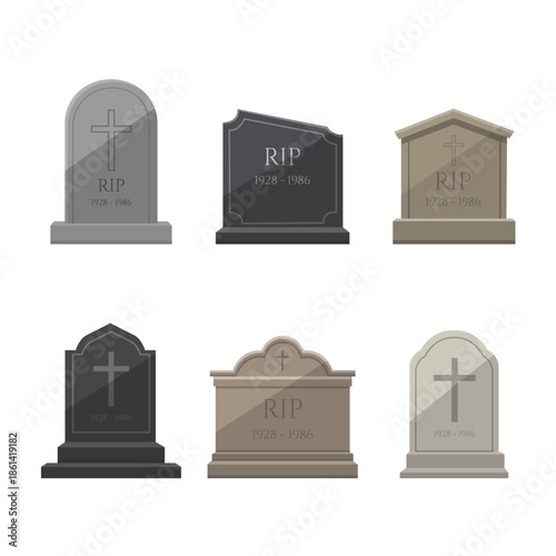 Set of different tombstone isolated on white background. Vector stock