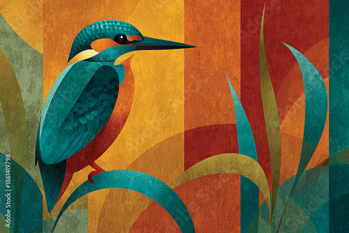 Decorative Abstract Bird Painting with Colorful Design