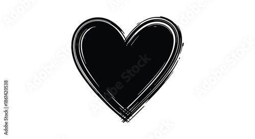 A simple illustration of a black heart shape hand drawn with a slightly rough textured outline