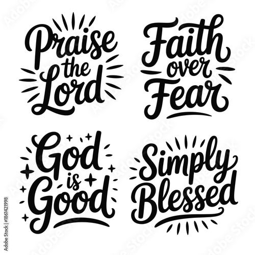 Collection of inspirational religious hand lettered quotes and phrases.