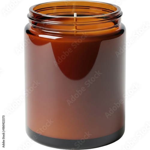 A brown glass jar with a lid on a transparent background, perfect for home decor or candle storage
