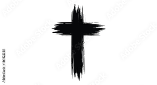 A striking black cross illustration against a white background embodying faith religion and spiritual symbolism
