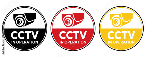 cctv in operation sign set , cctv in operation badge set, cctv in operation sign