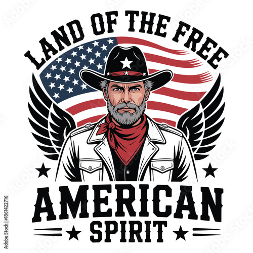 Rugged American Cowboy Man Symbolizing Freedom Spirit.