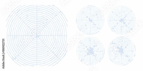 Abstract concentric circles and swirling patterns in a geometric arrangement