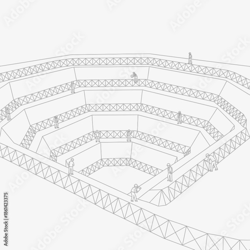 Detailed Architectural Drawing of a Multi-Level Stadium Structure.