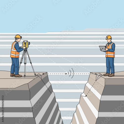 Surveyors use advanced technology to measure a deep geological fissure.