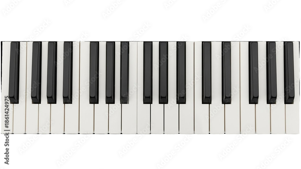 Fototapeta premium Close-up of piano keyboard with black and white keys isolated on transparent background