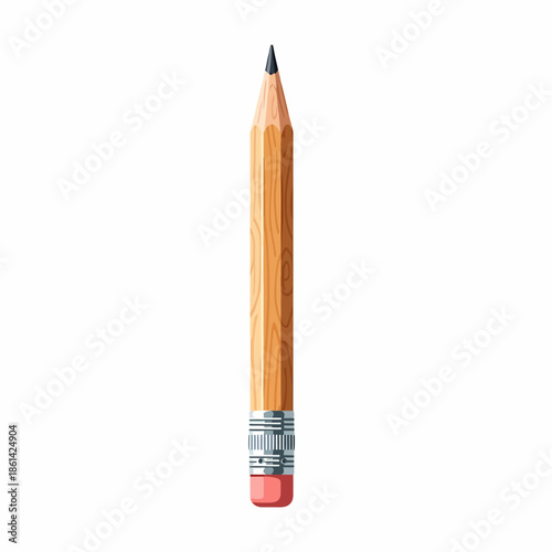 A detailed vector illustration of a sharpened wooden pencil with a pink eraser and metallic ferrule, isolated on a clean white background, representing education, creativity, and writing tools.
