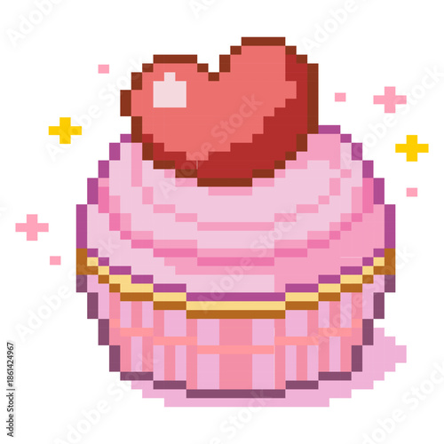 Photos Pixel Heart Cupcake Sweet Dessert