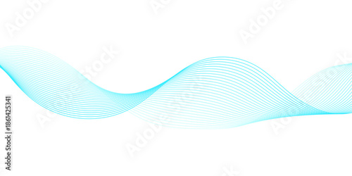 Futuristic abstract wave line background featuring cyan blue gradient curves and neon white frequency motion, designed for modern technology, sound wave, and business vector layouts.