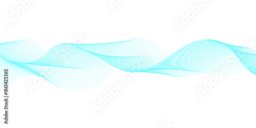 Abstract futuristic sound wave line art featuring neon cyan and white flowing curves with smooth gradient motion, designed for modern technology and business vector backgrounds