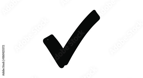 A simple black check mark illustration on a plain white background signifying completion or approval
