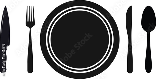 spoon and fork SET , A black silhouette of a fork and knife crossed on a white background on white background , no background.Meat cutting knives of butcher meat knives vector. Restaurant or cafe