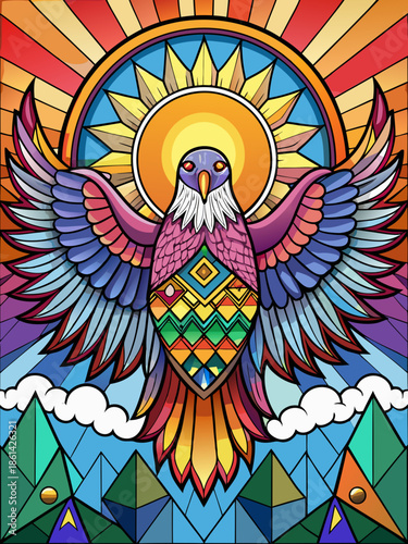 owl and moon, full body, stained glass style, rainbow color, vector, tattoo, pattern, illustration, design, skull, art, tribal, flower, ornament, decoration, face, mask, black, halloween, head, heart,
