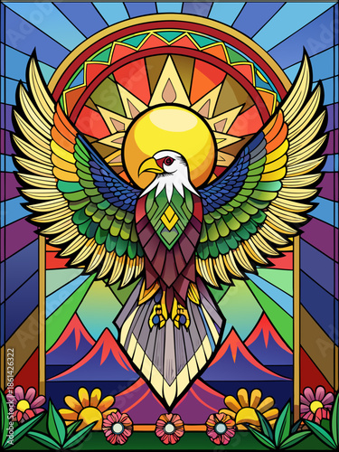 owl and moon, full body, stained glass style, rainbow color, vector, tattoo, pattern, illustration, design, skull, art, tribal, flower, ornament, decoration, face, mask, black, halloween, head, heart,