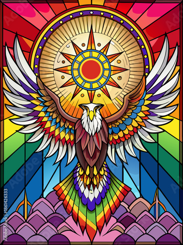 owl and moon, full body, stained glass style, rainbow color, vector, tattoo, pattern, illustration, design, skull, art, tribal, flower, ornament, decoration, face, mask, black, halloween, head, heart,