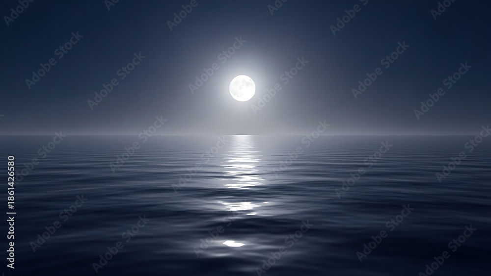 Fototapeta premium Moonlight Reflection on Calm Ocean Surface.