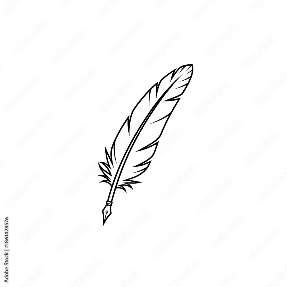 Obraz premium Elegant Quill Pen Outline Icon - Writing, Creativity & Education Symbol