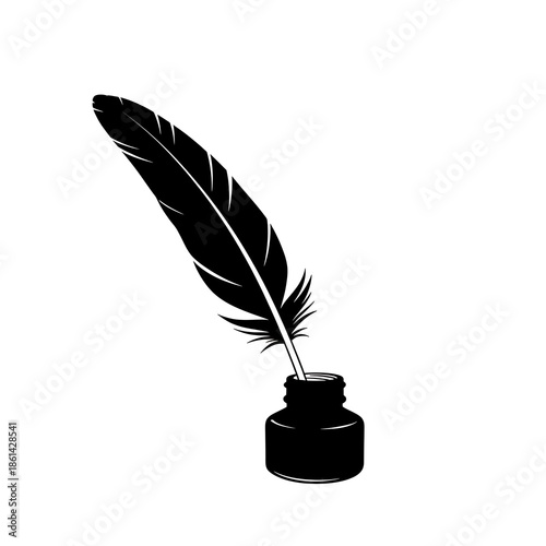 Elegant Quill Pen and Inkwell Silhouette - Writing and Education Icon