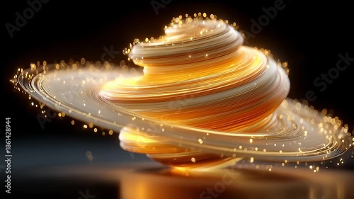 Abstract black gold glowing particle spiral dynamic background