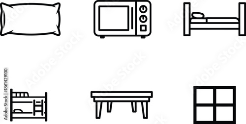 line drawing set of common household furniture and appliances